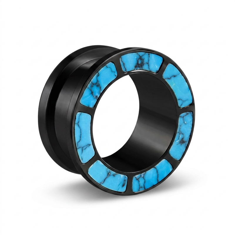 Dilatatore nero con dettaglio celeste in Acciaio Inox - Piercing per Lobo