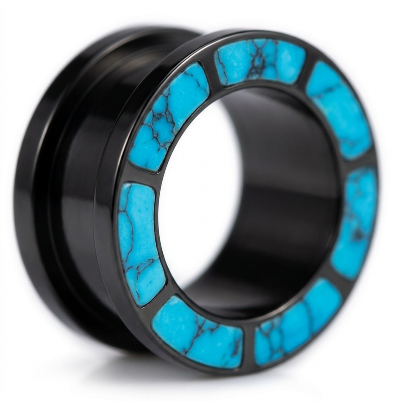 Dilatatore nero con dettaglio celeste in Acciaio Inox - Piercing per Lobo