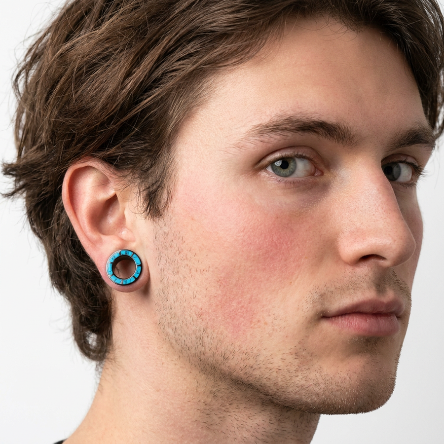 Dilatatore nero con dettaglio celeste in Acciaio Inox - Piercing per Lobo