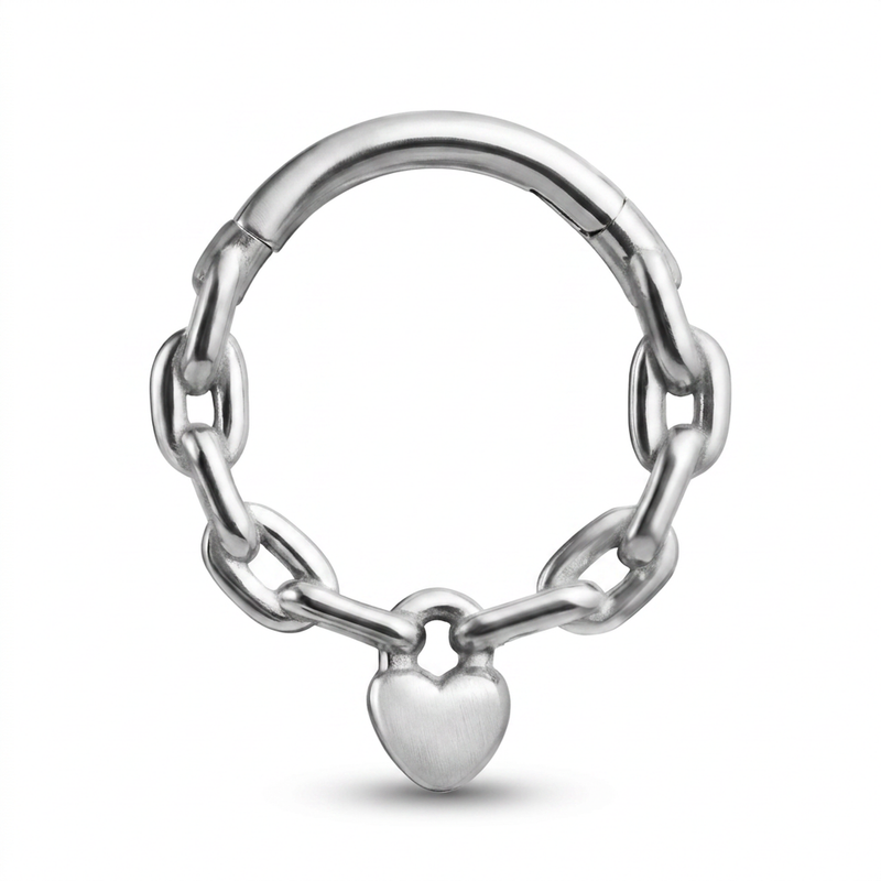 Piercing con catena e cuore pendente in Acciaio Chirurgico 316L - Piercing per lobo, helix, daith, septum