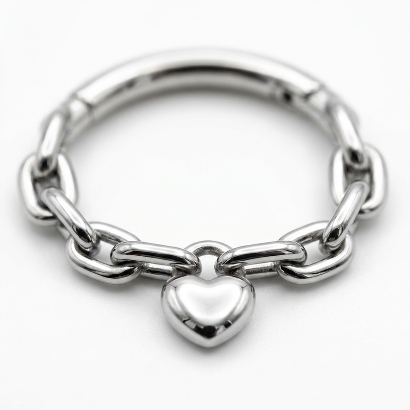 Piercing con catena e cuore pendente in Acciaio Chirurgico 316L - Piercing per lobo, helix, daith, septum