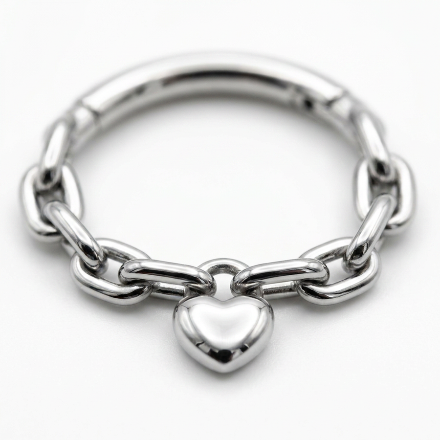 Piercing con catena e cuore pendente in Acciaio Chirurgico 316L - Piercing per lobo, helix, daith, septum