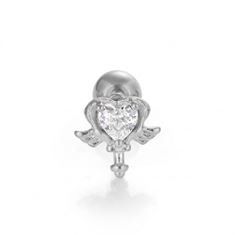 Piercing con cuore zirconi in Acciaio Chirurgico 316L - Piercing per lobo, helix, forward helix, conch, flat, tragus