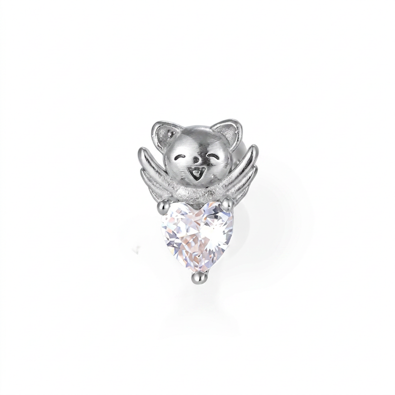 Piercing con orsacchiotto e cuore di zircone in Acciaio Chirurgico 316L - Piercing per lobo, helix, forward helix, conch, flat, tragus