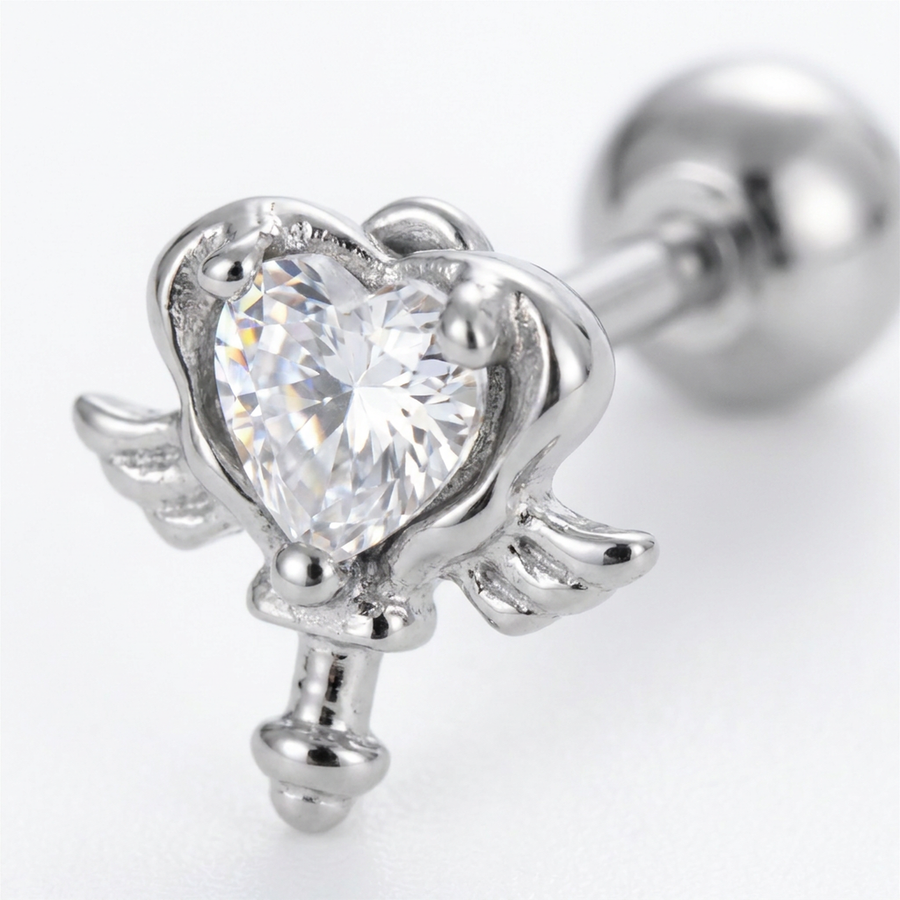 Piercing con cuore zirconi in Acciaio Chirurgico 316L - Piercing per lobo, helix, forward helix, conch, flat, tragus