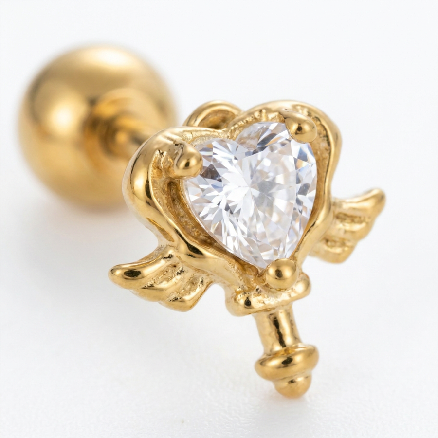 Piercing con cuore zirconi in Acciaio Chirurgico 316L - Piercing per lobo, helix, forward helix, conch, flat, tragus