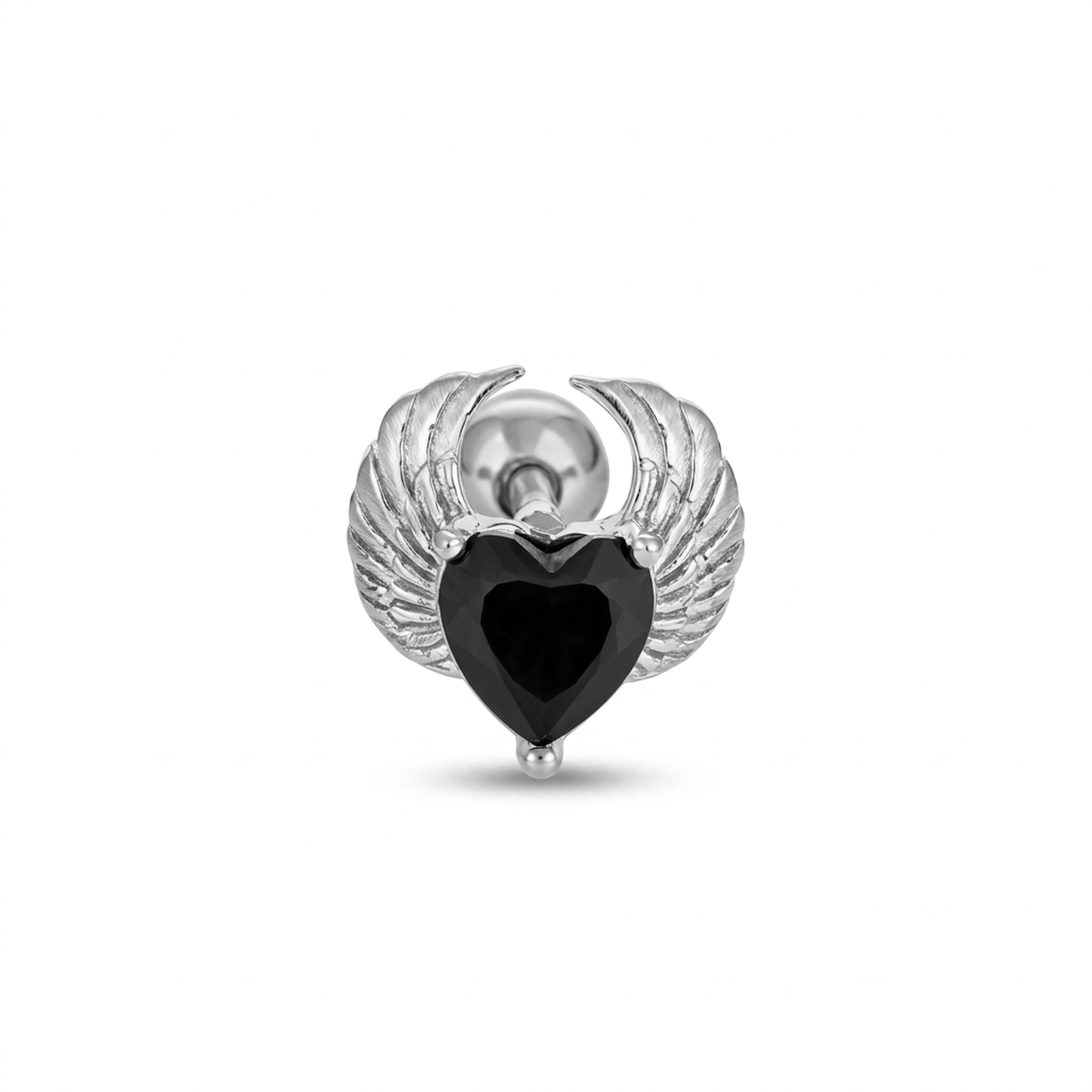 Piercing con cuore di zircone nero in Acciaio Chirurgico 316L - Piercing per lobo, helix, forward helix, conch, flat, tragus