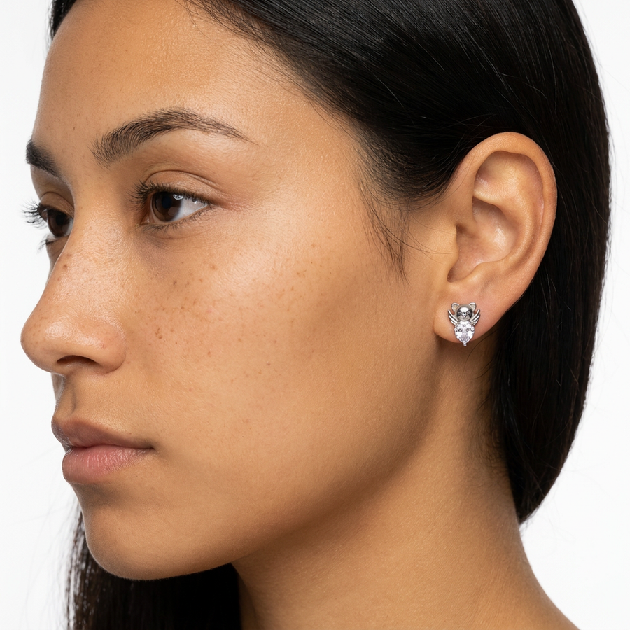 Piercing con orsacchiotto e cuore di zircone in Acciaio Chirurgico 316L - Piercing per lobo, helix, forward helix, conch, flat, tragus