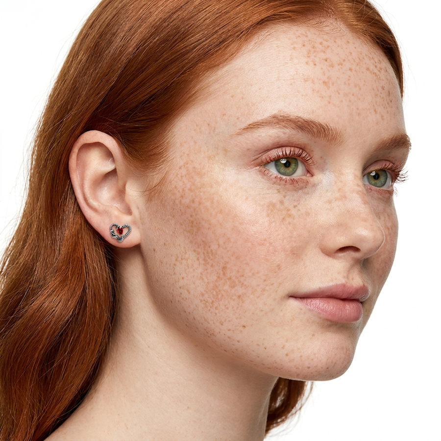 Piercing con cuore pitonato con zircone rosso in acciaio chirurgico 316L - Piercing per lobo, helix, forward helix, conch, flat, tragus