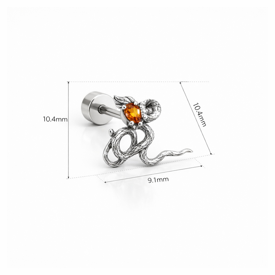 Piercing con polpo e zircone rosso in Acciaio Chirurgico 316L - Piercing per lobo, helix, forward helix, conch, flat, tragus
