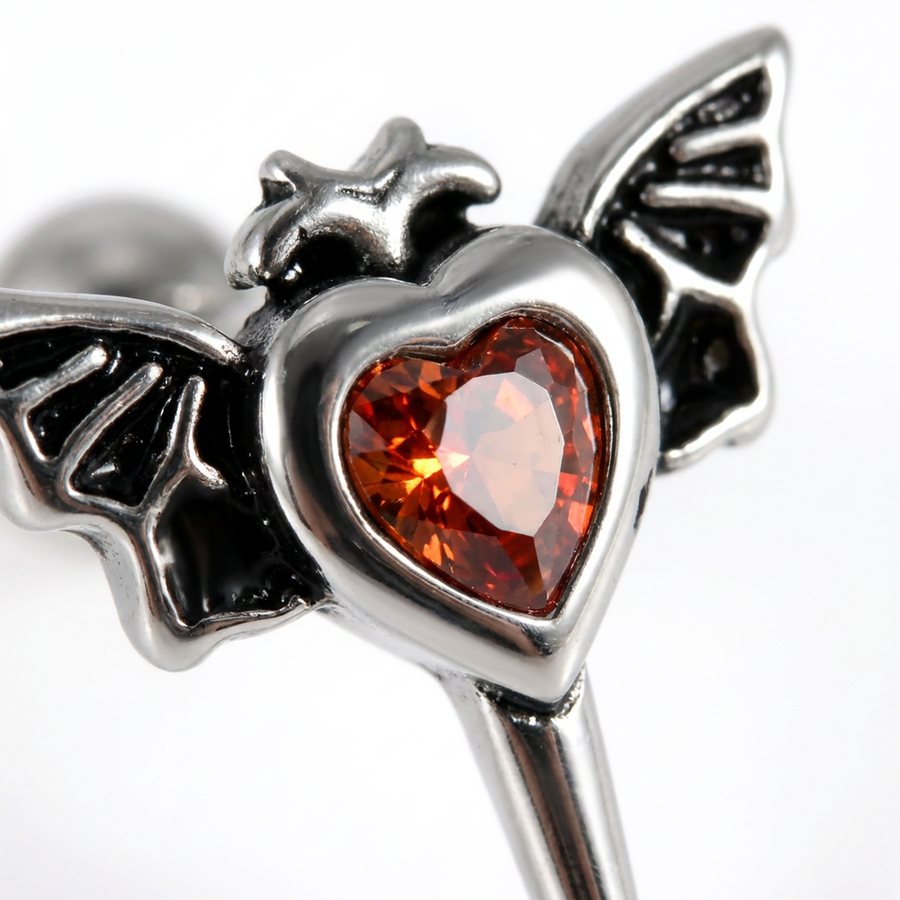 Piercing con cuore rosso zirconato in acciaio chirurgico 316L - Piercing per lobo, helix, forward helix, conch, flat, tragus