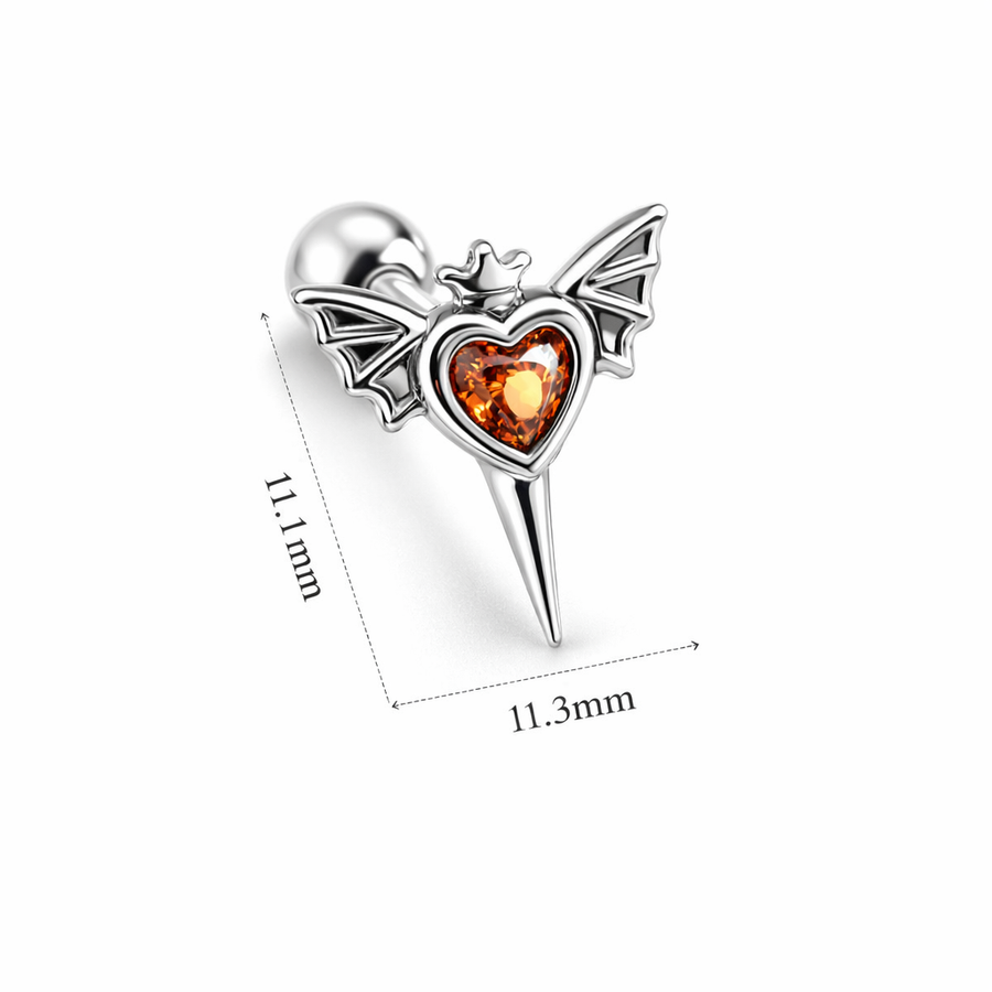 Piercing con cuore rosso zirconato in acciaio chirurgico 316L - Piercing per lobo, helix, forward helix, conch, flat, tragus