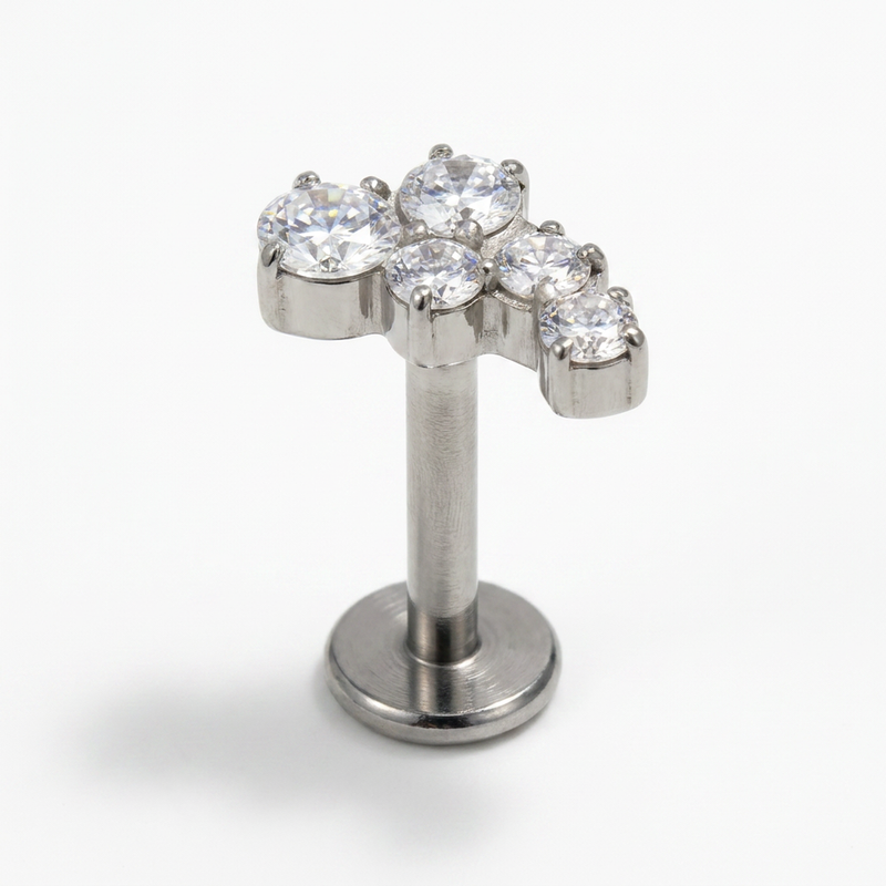 Piercing con cinque zirconi in acciaio chirurgico 316L - Piercing per lobo, helix, forward helix, conch, flat, tragus
