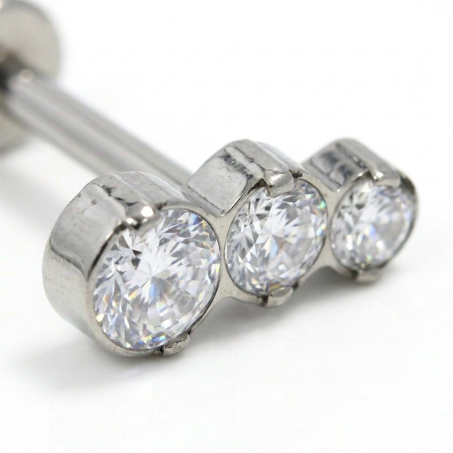 Piercing con tre zirconi in Acciaio Chirurgico 316L - Piercing per lobo, helix, forward helix, conch, flat, tragus