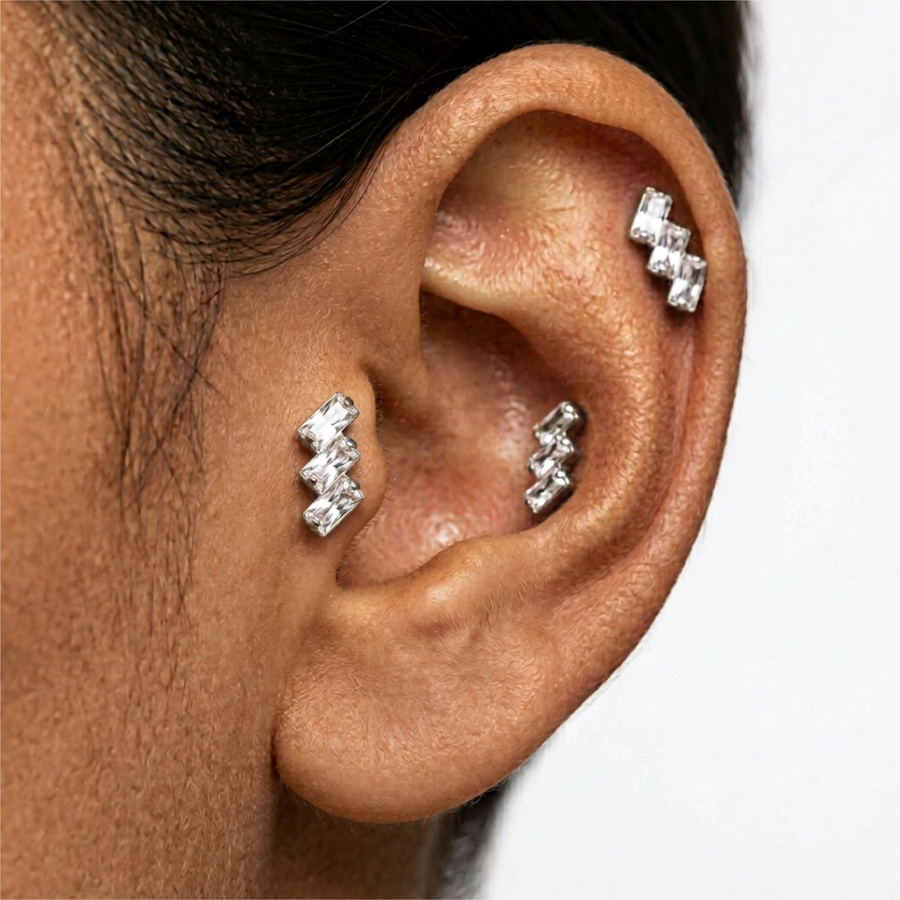 Piercing con zirconi in Titanio G23- Piercing per Lobo, helix, forward helix, conch, flat, tragus