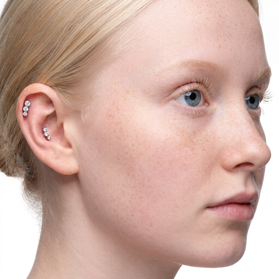 Piercing con tre zirconi in Acciaio Chirurgico 316L - Piercing per lobo, helix, forward helix, conch, flat, tragus