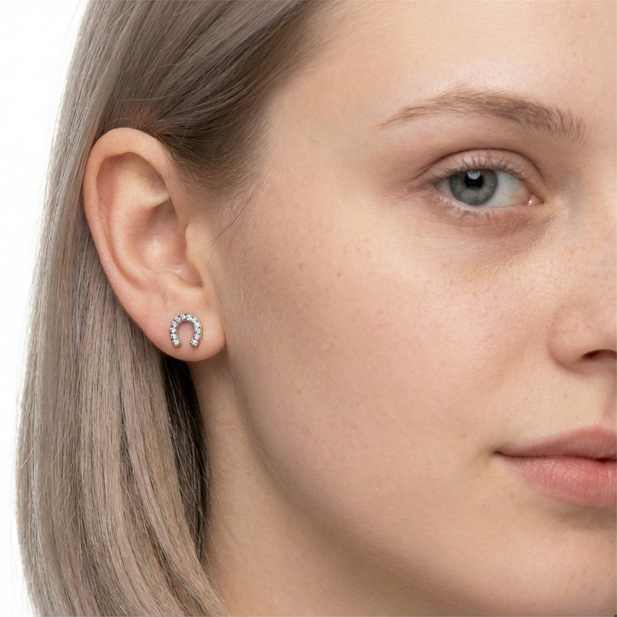 Piercing con staffa di cavallo con zirconi in Acciaio Chirurgico 316L - Piercing per lobo, helix, forward helix, conch, flat, tragus