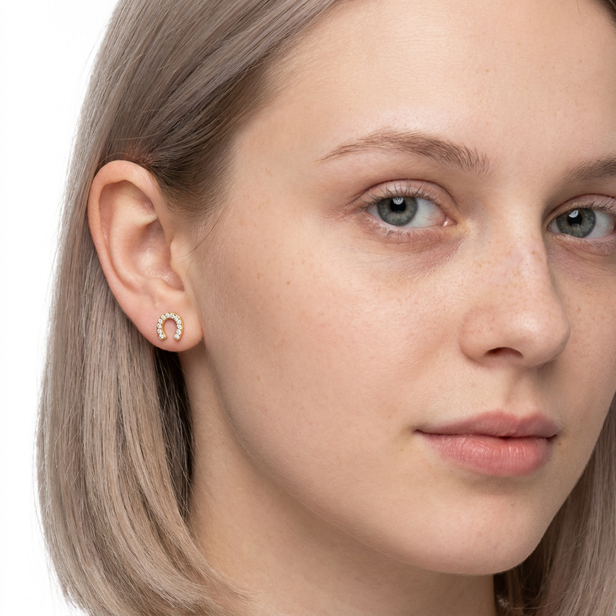 Piercing con staffa di cavallo con zirconi in Acciaio Chirurgico 316L - Piercing per lobo, helix, forward helix, conch, flat, tragus