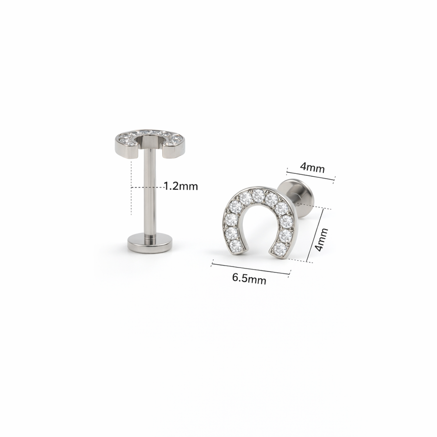 Piercing con staffa di cavallo con zirconi in Acciaio Chirurgico 316L - Piercing per lobo, helix, forward helix, conch, flat, tragus