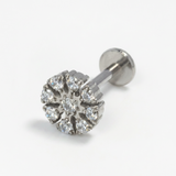 Piercing con fiore di zirconi in acciaio chirurgico 316L - Piercing per lobo, helix, forward helix, conch, flat, tragus