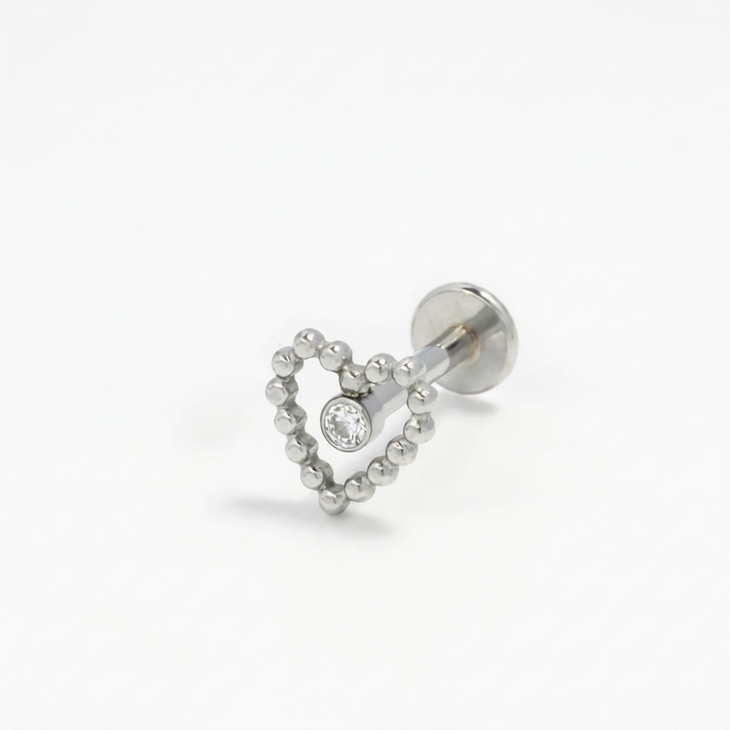 Piercing con cuore di palline e zircone in Acciaio Chirurgico 316L - Piercing per lobo, helix, forward helix, conch, flat, tragus