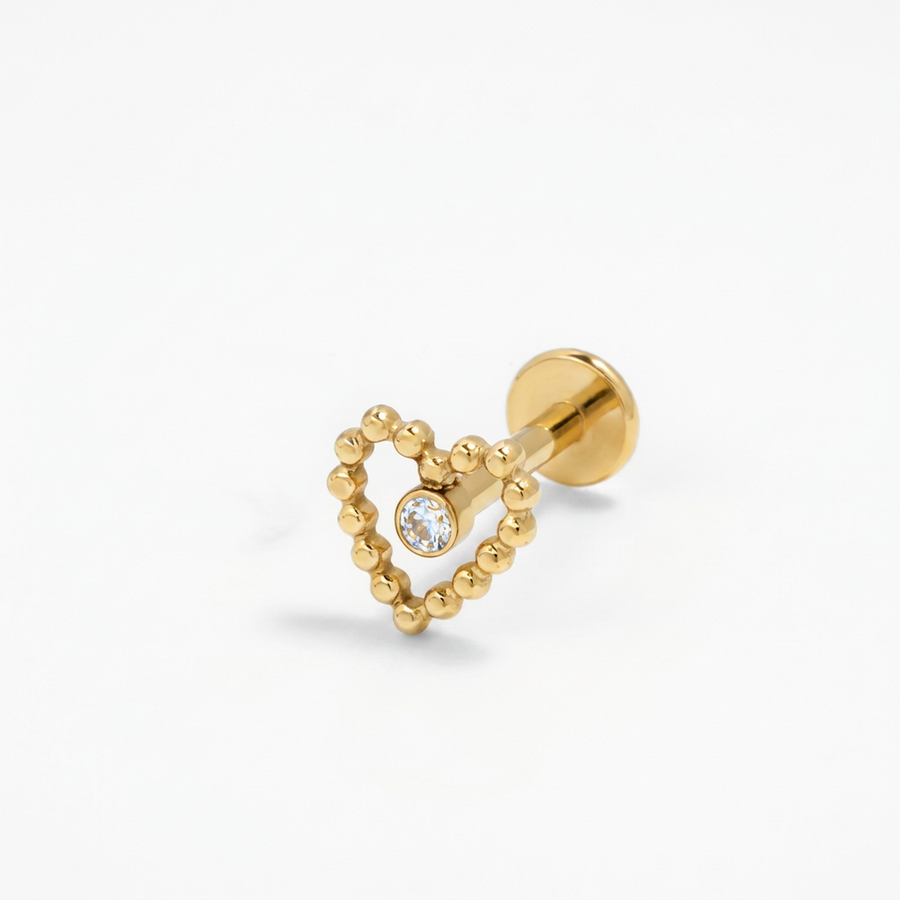 Piercing con cuore di palline e zircone in Acciaio Chirurgico 316L - Piercing per lobo, helix, forward helix, conch, flat, tragus