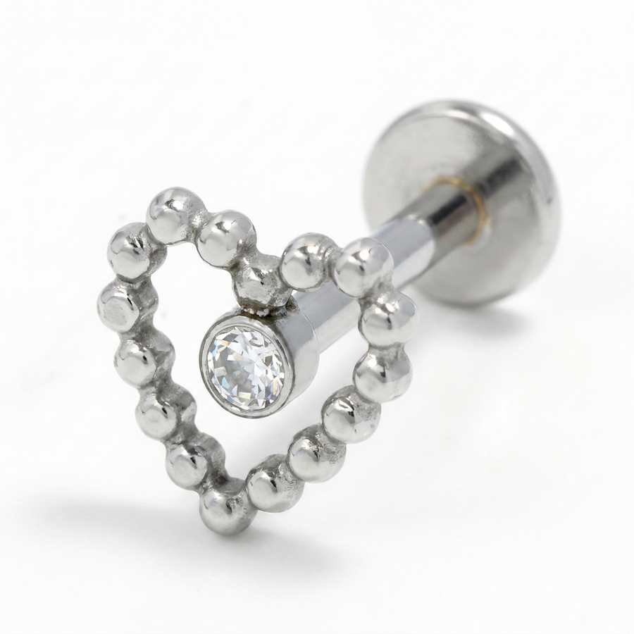 Piercing con cuore di palline e zircone in Acciaio Chirurgico 316L - Piercing per lobo, helix, forward helix, conch, flat, tragus