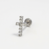 Piercing con croce di zirconi in acciaio chirurgico 316L - Piercing per lobo, helix, forward helix, conch, flat, tragus