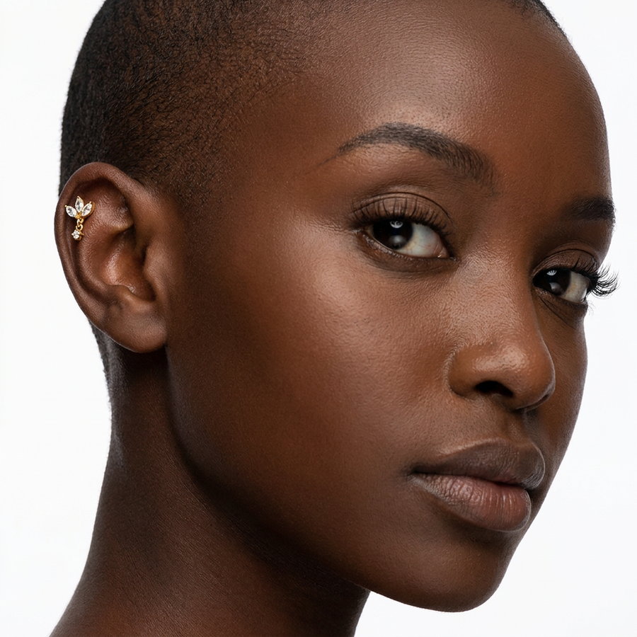Piercing con zirconi e pendente in acciaio chirurgico 316L - Piercing per lobo, helix, forward helix, conch, flat, tragus