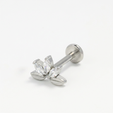 Piercing con mezzo fiore di zirconi in Acciaio Chirurgico 316L - Piercing per lobo, helix, forward helix, conch, flat, tragus