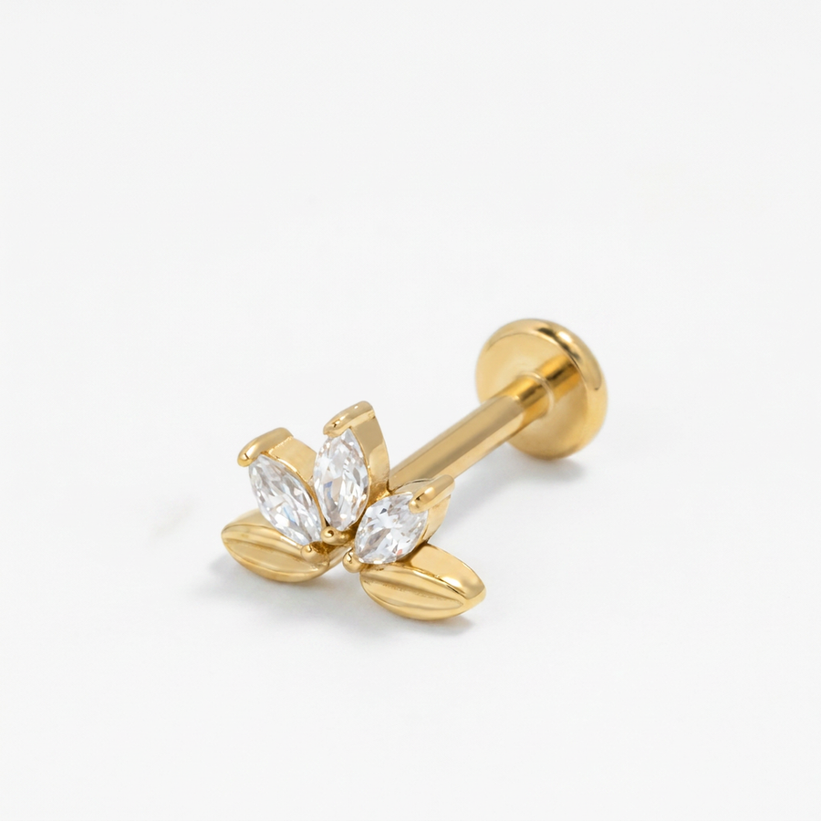 Piercing con mezzo fiore di zirconi in Acciaio Chirurgico 316L - Piercing per lobo, helix, forward helix, conch, flat, tragus
