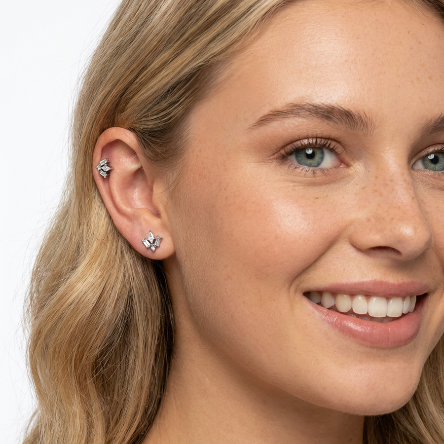 Piercing con zirconi in acciaio chirurgico 316L - Piercing per lobo, helix, forward helix, conch, flat, tragus