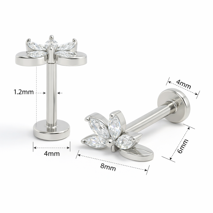 Piercing con mezzo fiore di zirconi in Acciaio Chirurgico 316L - Piercing per lobo, helix, forward helix, conch, flat, tragus