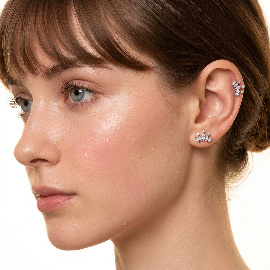 Piercing con zirconi in acciaio chirurgico 316L - Piercing per lobo, helix, forward helix, conch, flat, tragus