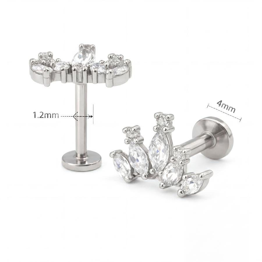 Piercing con zirconi in acciaio chirurgico 316L - Piercing per lobo, helix, forward helix, conch, flat, tragus