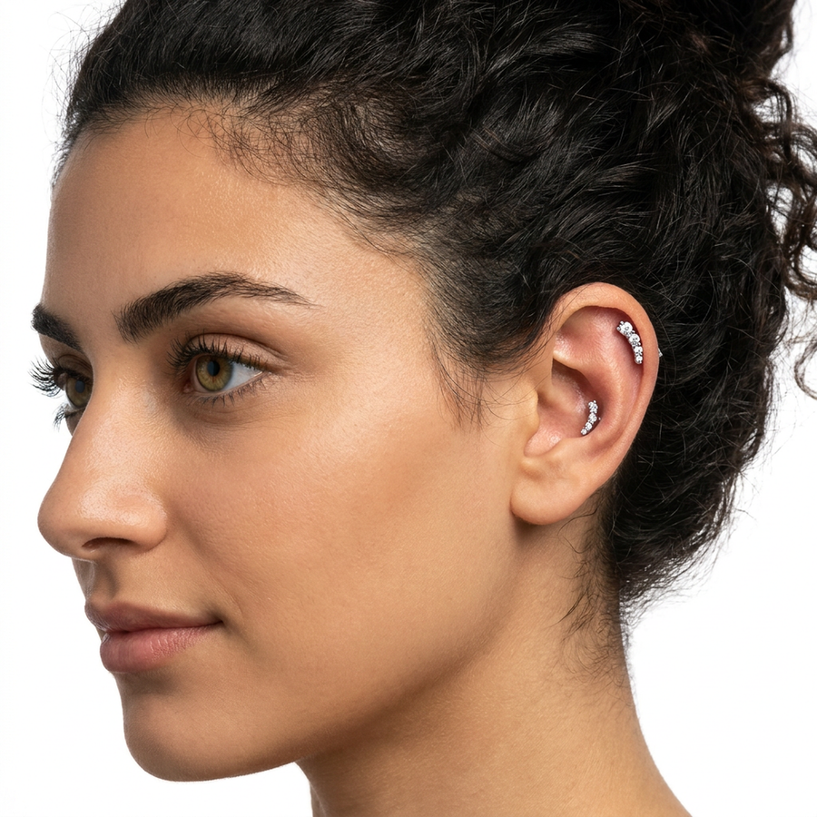 Piercing con zirconi in acciaio chirurgico 316L - Piercing per lobo, helix, forward helix, conch, flat, tragus