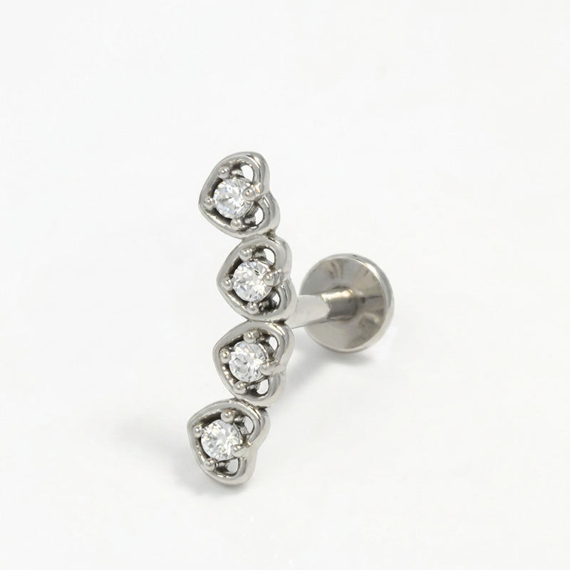 Piercing con cuoricini e zirconi in Acciaio Chirurgico 316L - Piercing per lobo, helix, forward helix, conch, flat, tragus