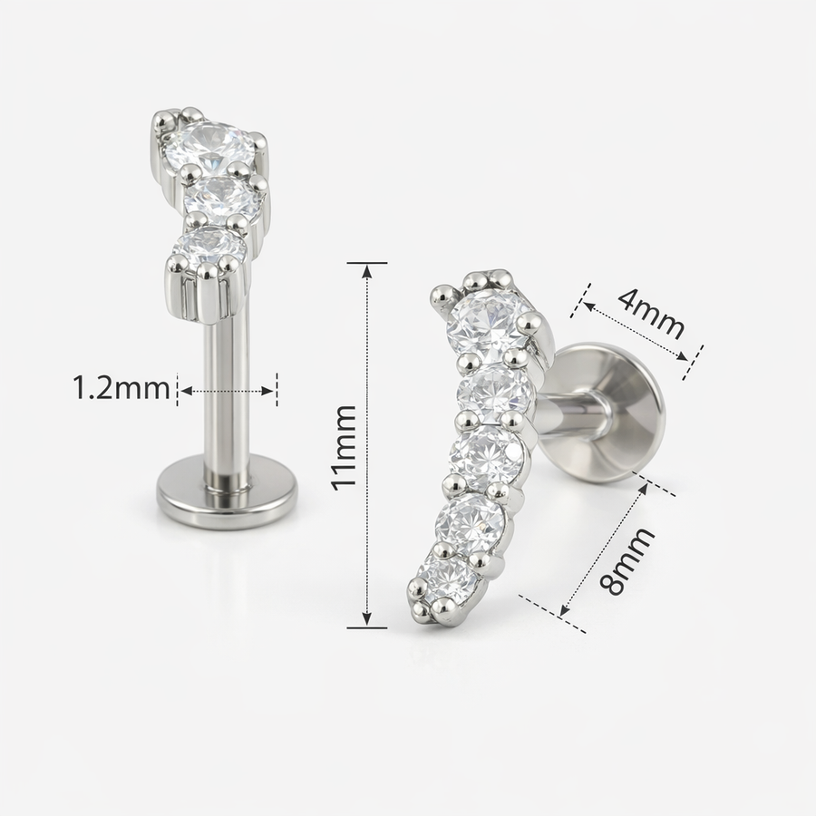 Piercing con zirconi in acciaio chirurgico 316L - Piercing per lobo, helix, forward helix, conch, flat, tragus