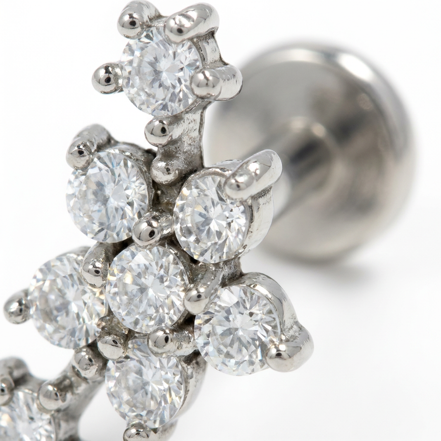 Piercing con fiore e zirconi in Acciaio Chirurgico 316L - Piercing per lobo, helix, forward helix, conch, flat, tragus