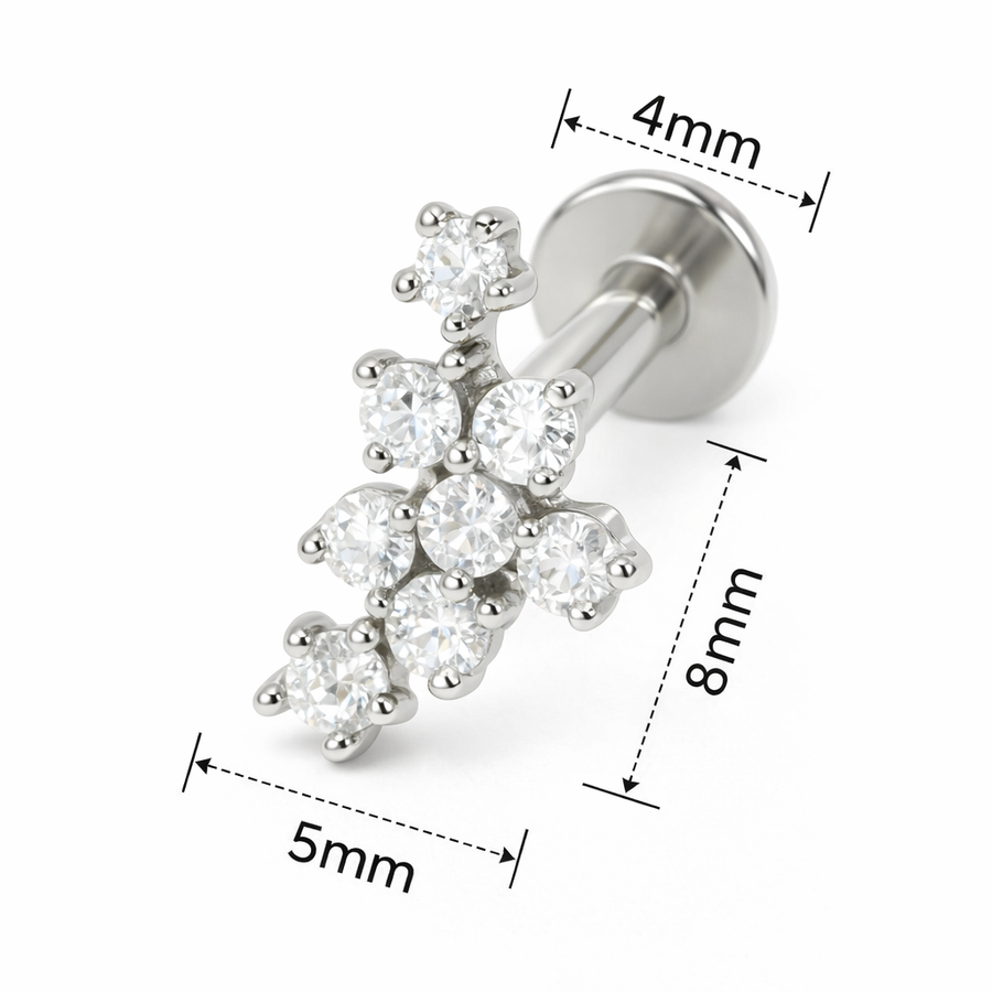 Piercing con fiore e zirconi in Acciaio Chirurgico 316L - Piercing per lobo, helix, forward helix, conch, flat, tragus