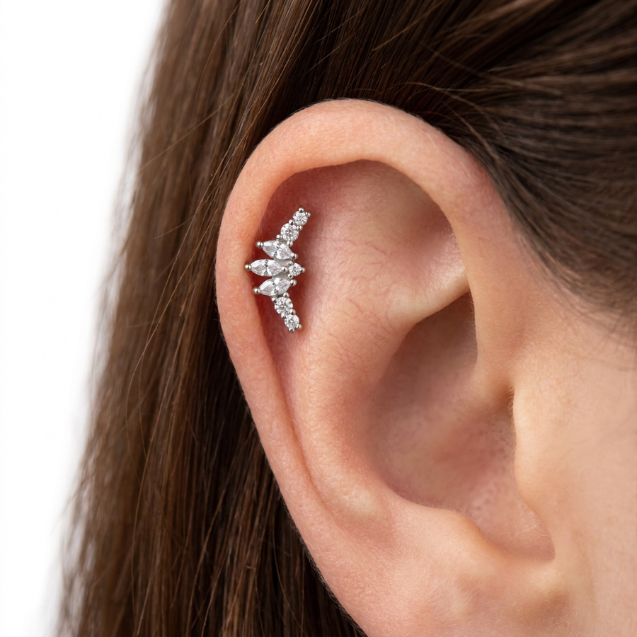 Piercing con zirconi in acciaio chirurgico 316L - Piercing per lobo, helix, forward helix, conch, flat, tragus