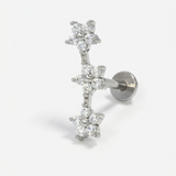 Piercing con fiori di zirconi in Acciaio Chirurgico 316L - Piercing per lobo, helix, forward helix, conch, flat, tragus