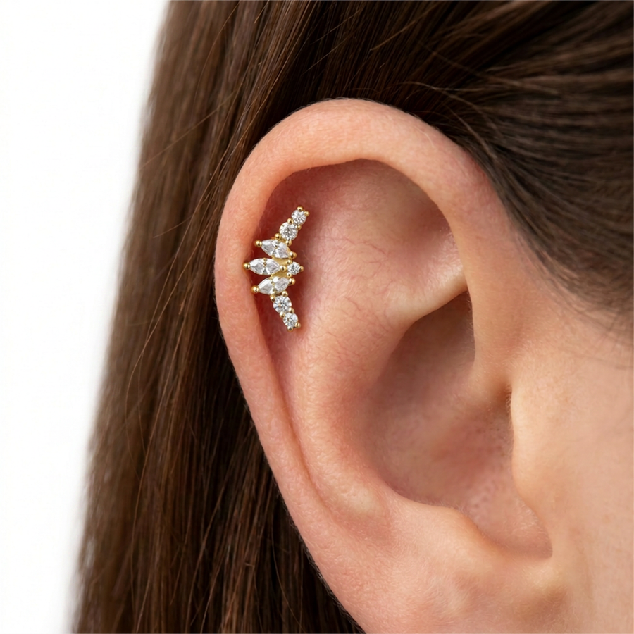 Piercing con zirconi in acciaio chirurgico 316L - Piercing per lobo, helix, forward helix, conch, flat, tragus