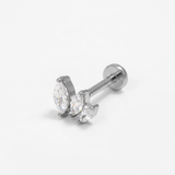 Piercing con tre petali di zirconi in Acciaio Chirurgico 316L - Piercing per lobo, helix, forward helix, conch, flat, tragus