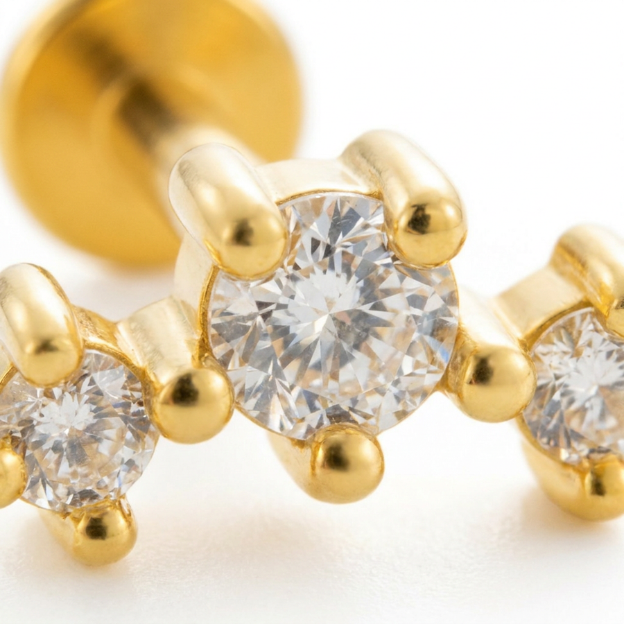 Barretta con tre zirconi in Acciaio Chirurgico 316L - Piercing per orecchio