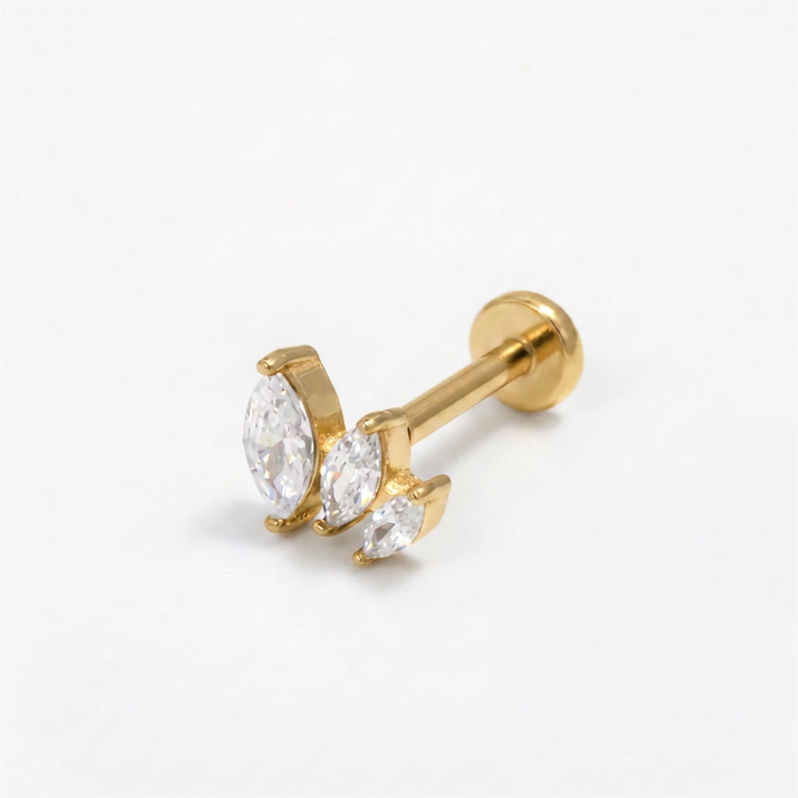 Piercing con tre petali di zirconi in Acciaio Chirurgico 316L - Piercing per lobo, helix, forward helix, conch, flat, tragus