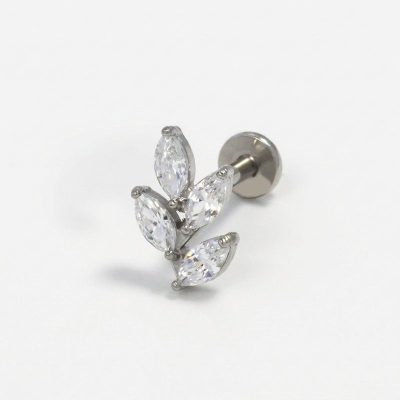 Piercing con petali di zirconi in Acciaio Chirurgico 316L - Piercing per lobo, helix, forward helix, conch, flat, tragus
