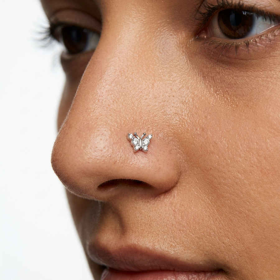 Piercing con farfallina di zirconi in Titanio G23- Piercing per naso