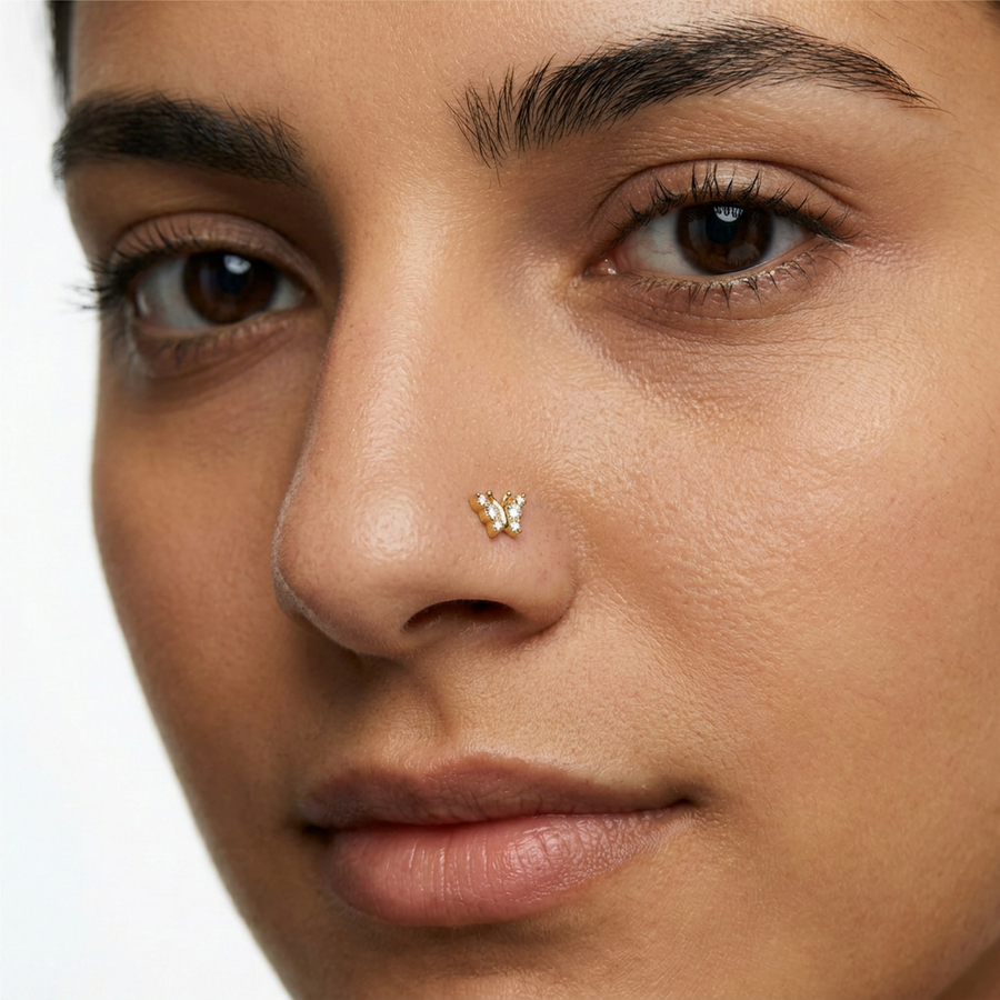 Piercing con farfallina di zirconi in Titanio G23- Piercing per naso