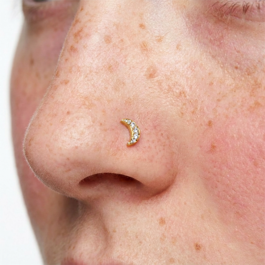 Piercing con luna di zirconi in Titanio G23- Piercing per naso